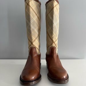 Italian Leather and Tartan Canvas riding boots
